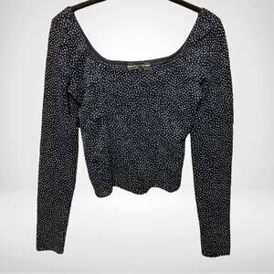 GUESS Navy Polka Dot Floral Lace Lined Square Neck Crop Top, Size Medium